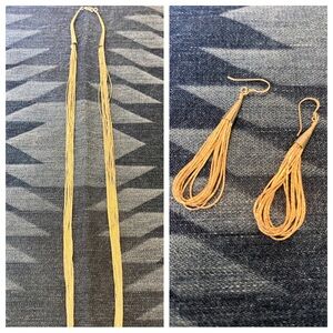 Native American liquid silver tube beads stamped hook Necklace and Earring Set